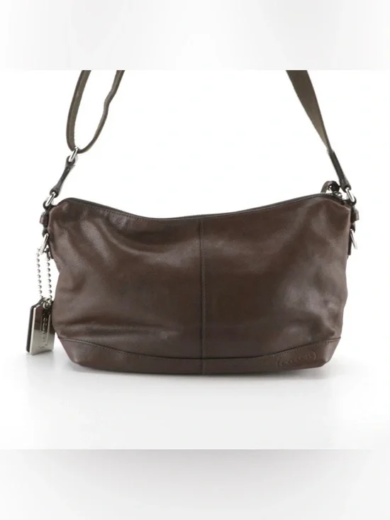 Coach Brown Pebble Grain Leather Web Strap Crossbody Bag - Picture 3 of 9